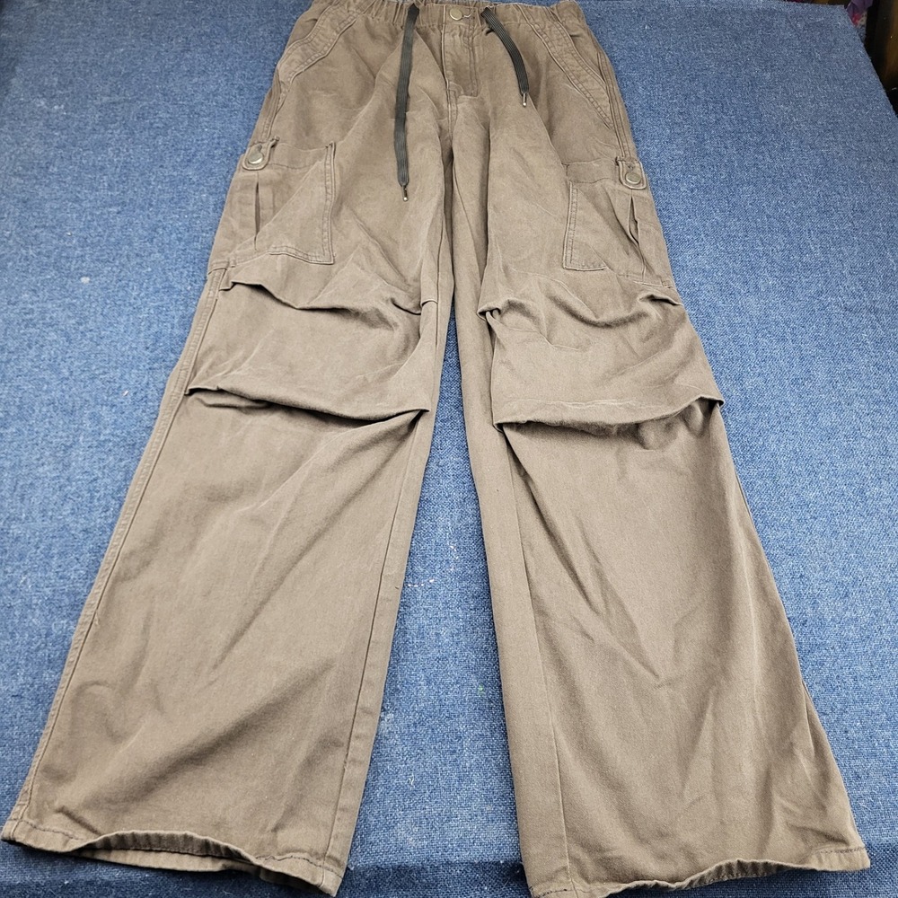 Cider Mens Wide Leg Cargo Pants Olive Brown Elastic Waist Utility Size M